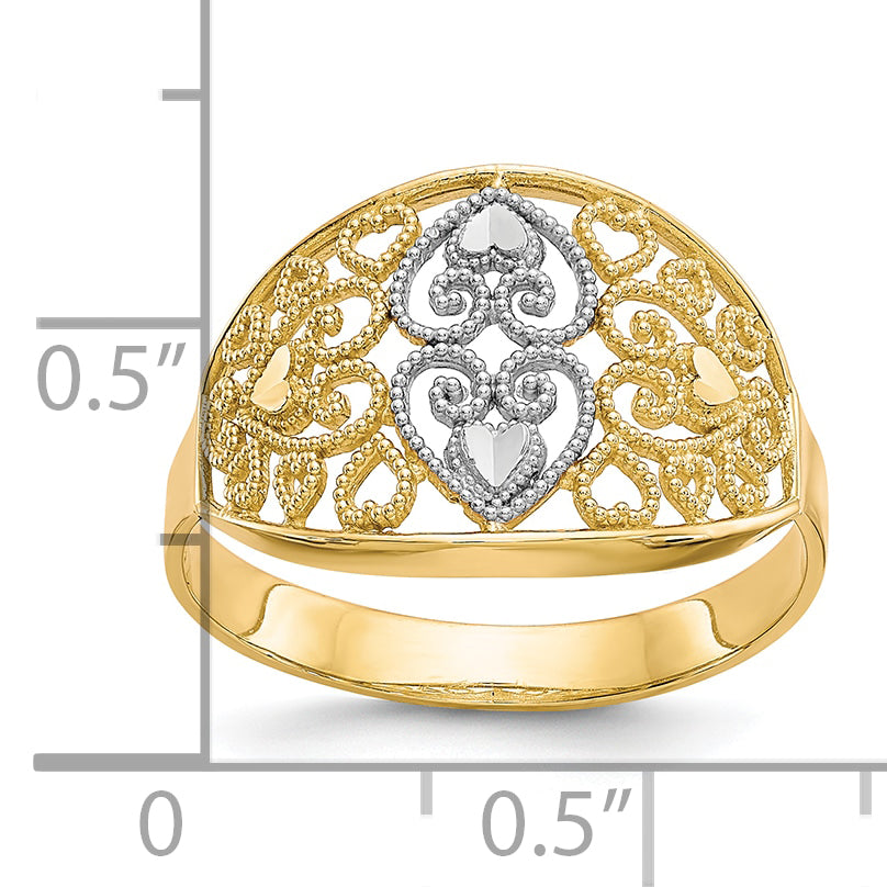 10K w/Rhodium Filigree Heart Ring