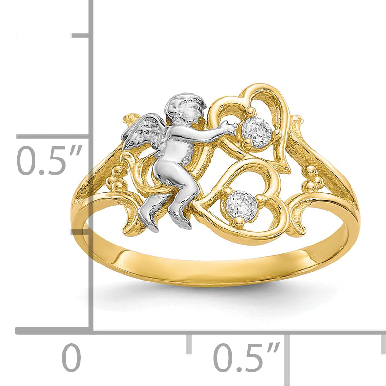 10k & Rhodium CZ Angel w/Hearts Ring