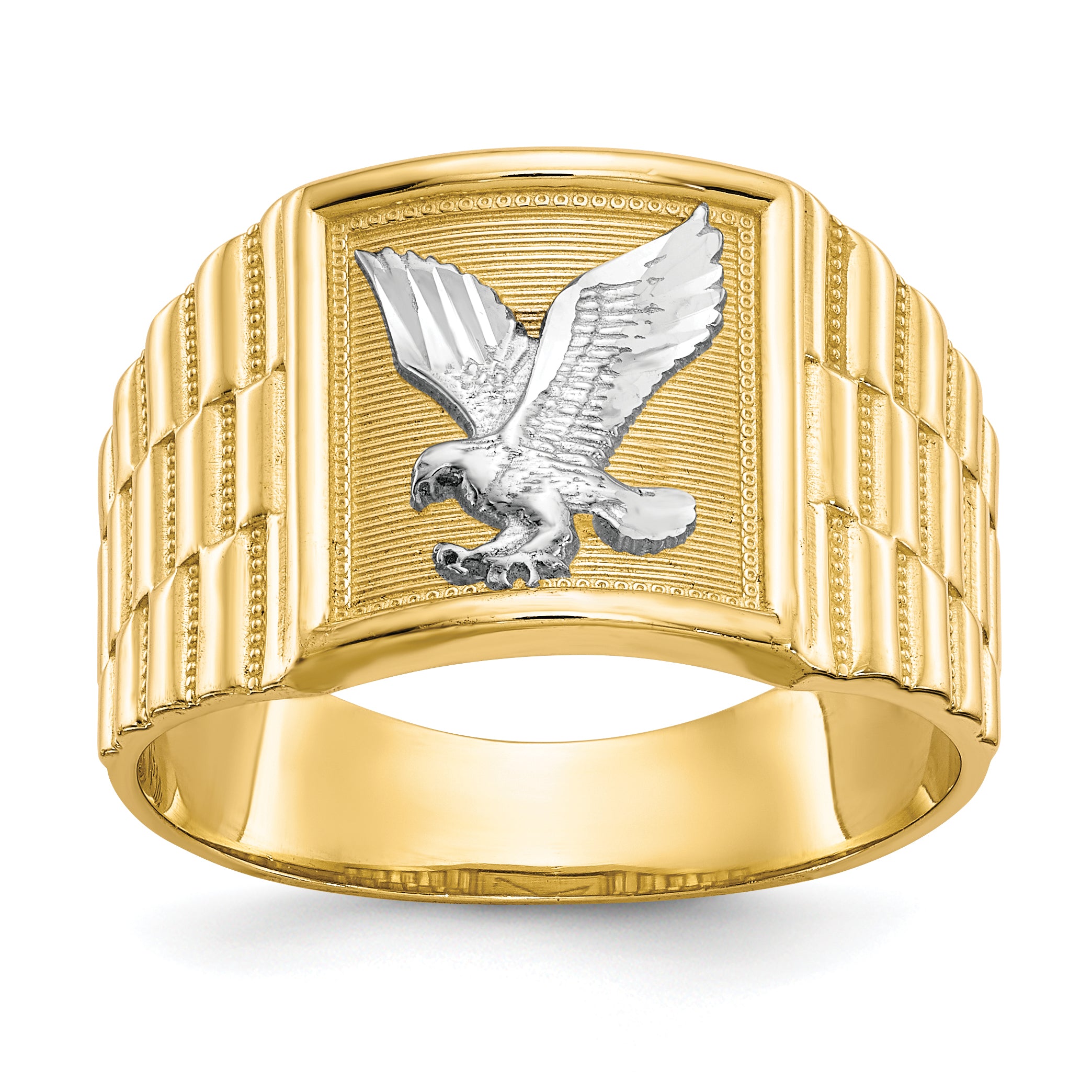 10k & Rhodium Men's Eagle Ring