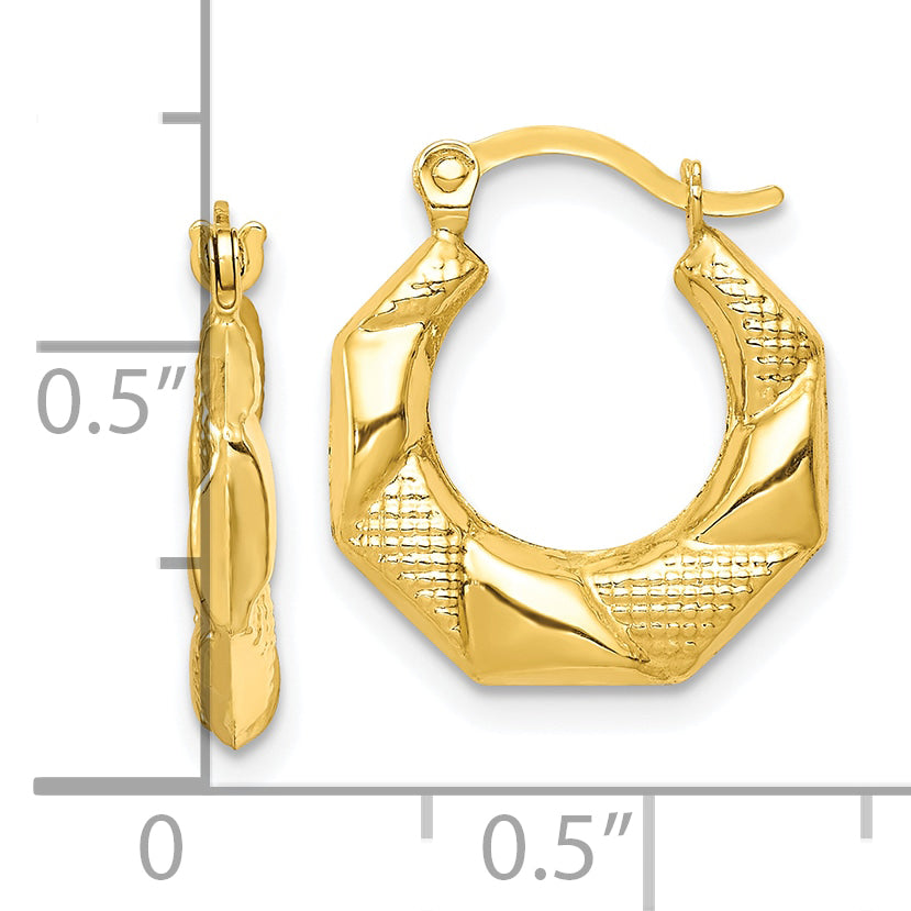 10k Scalloped Textured Hollow Hoop Earrings