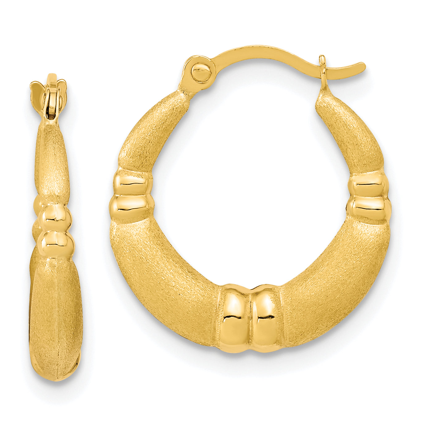 10k Polished and Satin Hoop Earrings