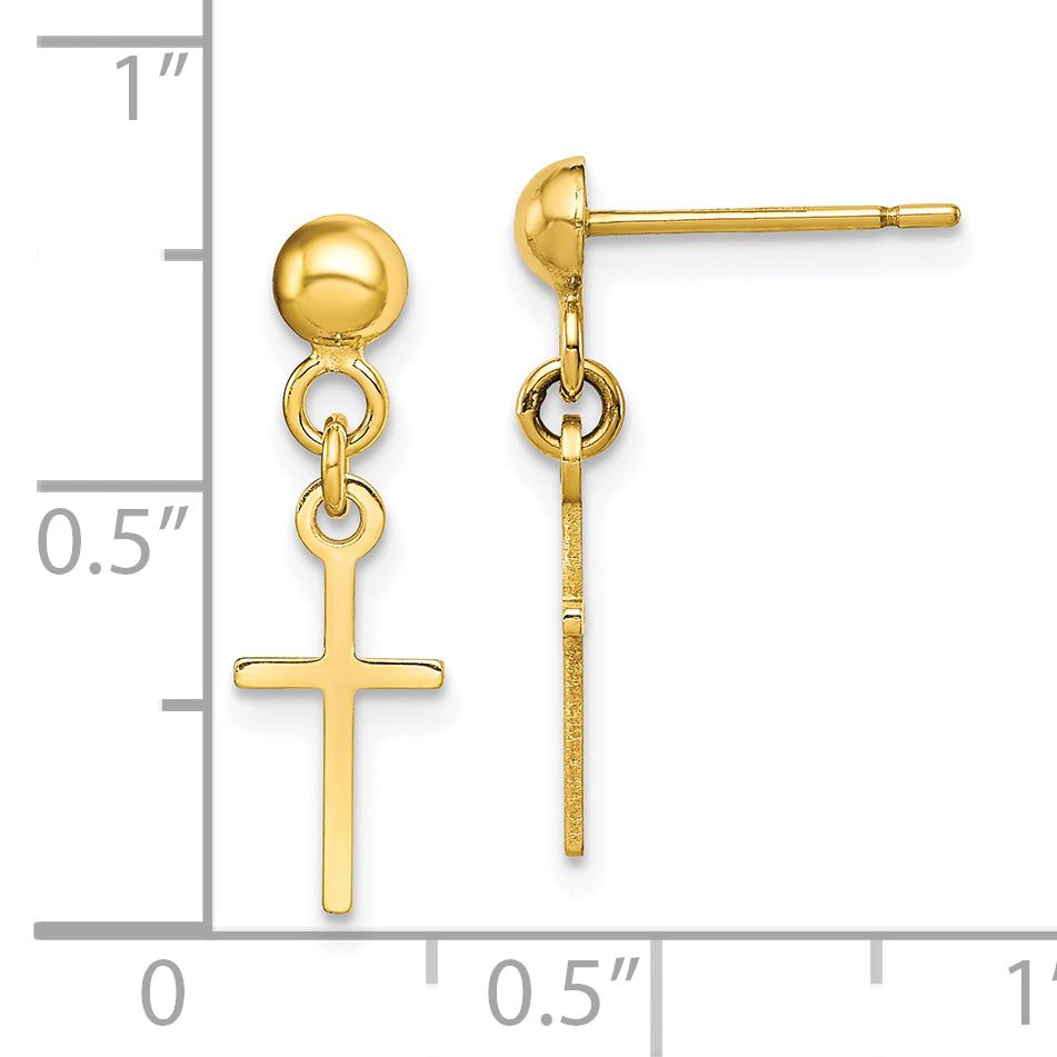 10k YG Polished Cross Dangle Post Earrings