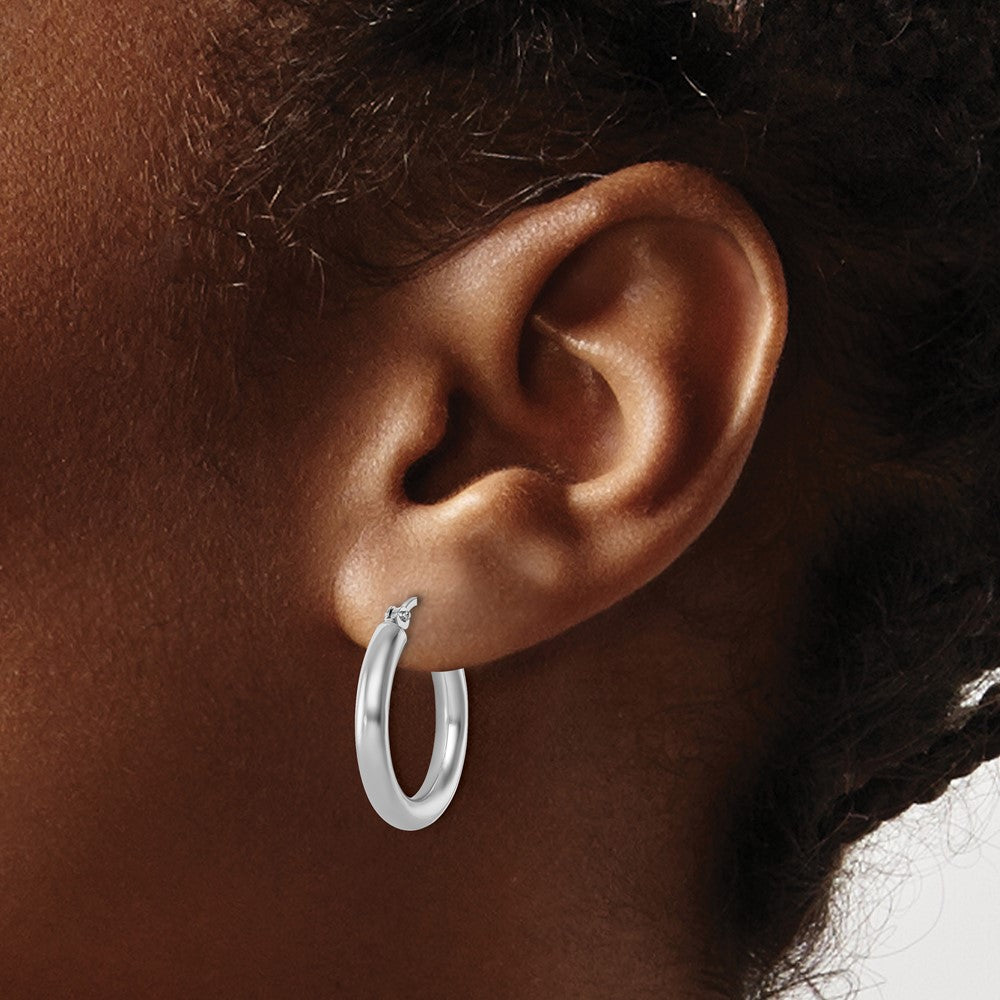 10K White Gold Polished Hinged Hoop Earrings