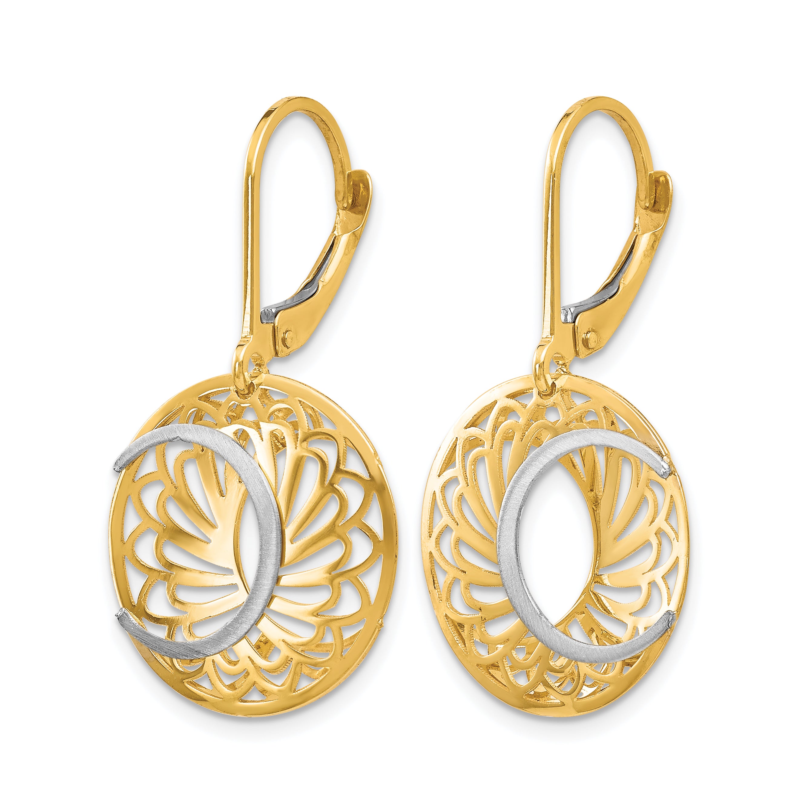 10K Two-tone Polished and Satin Leverback Earrings