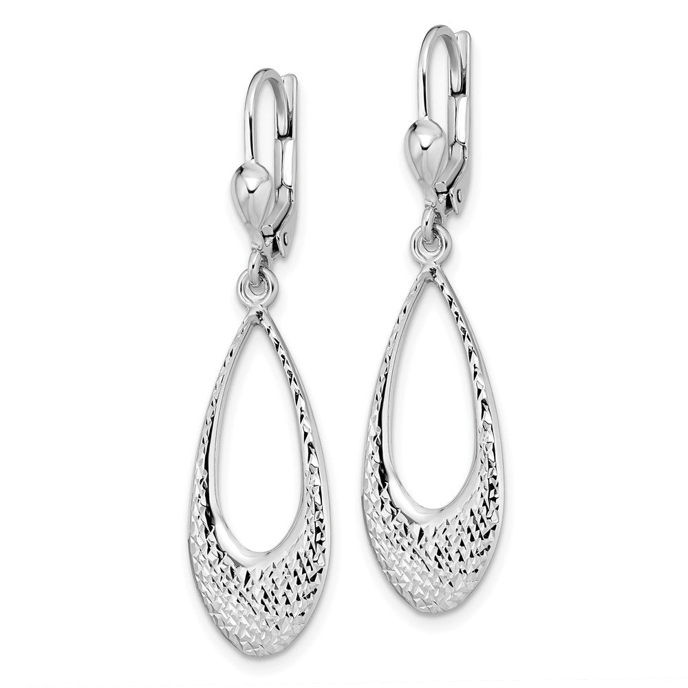 10K White Gold Polished and D/C Leverback Earrings