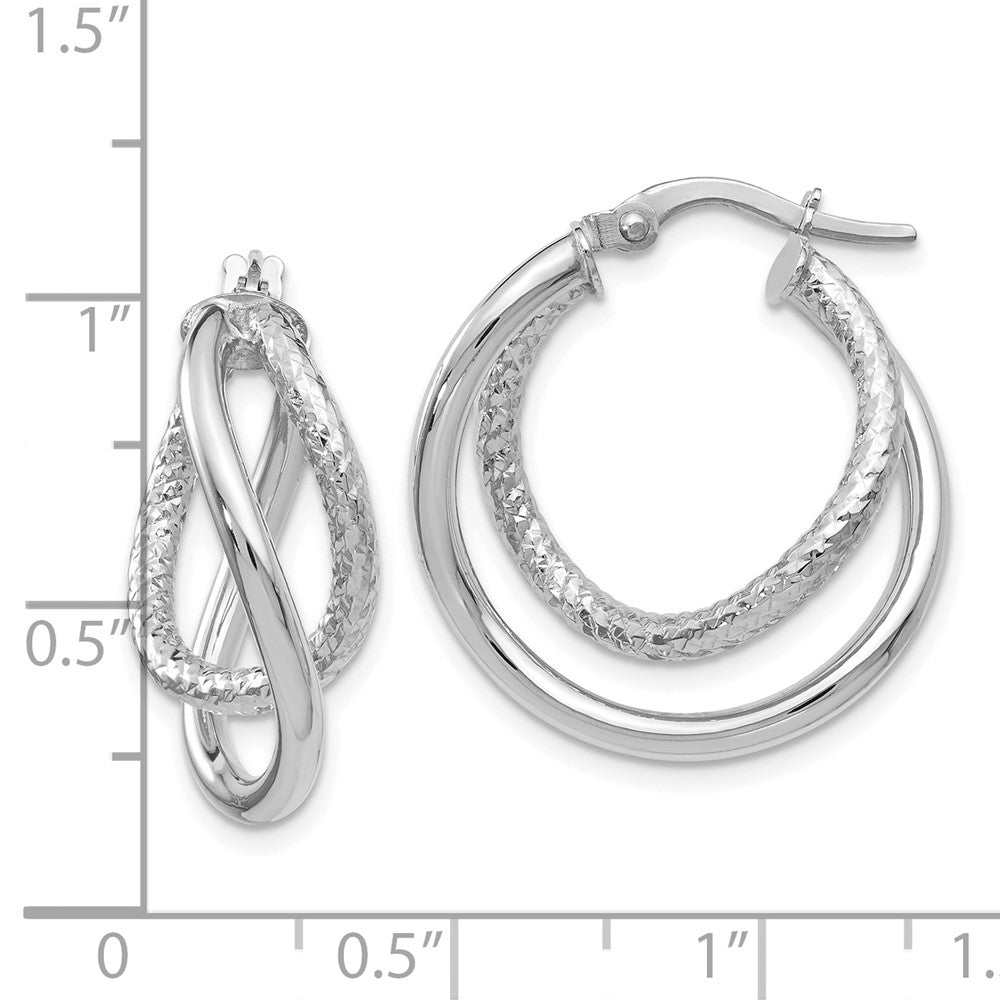 10K White Gold Polished and Textured Fancy Hoop Earrings