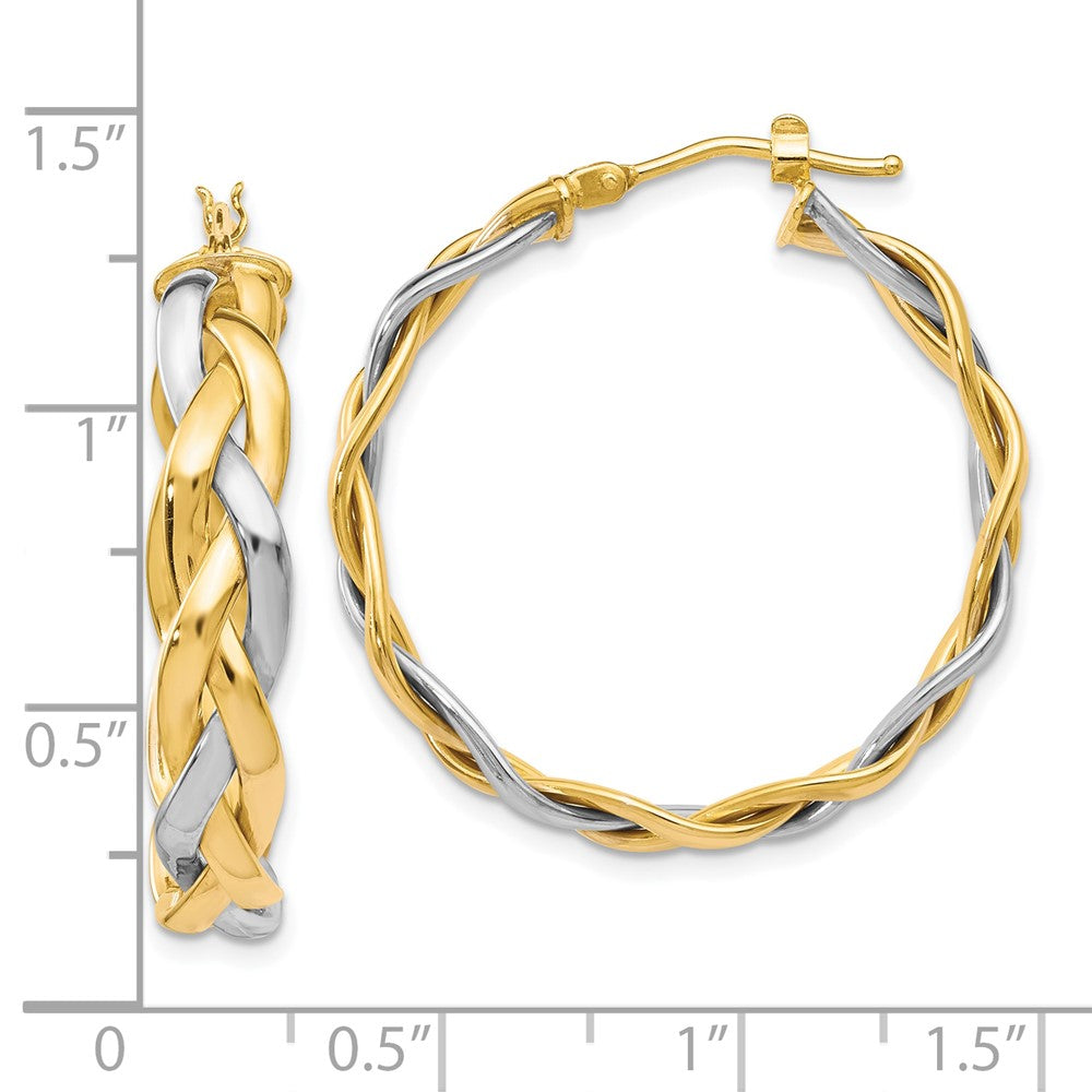 10K w/Rhodium Polished Braided Hoop Earrings