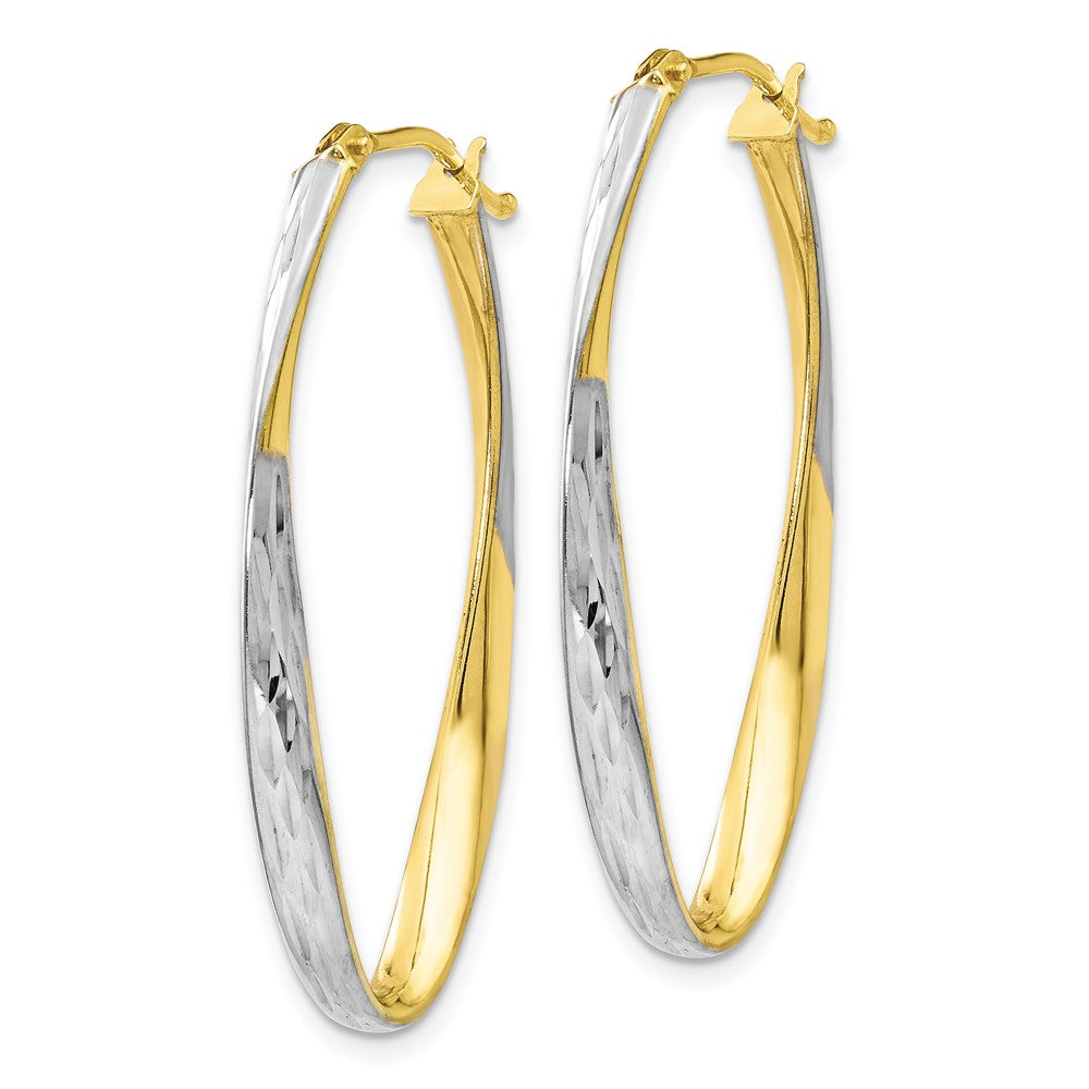 10K Gold White Rhodium-plated D/C Hoop Earrings