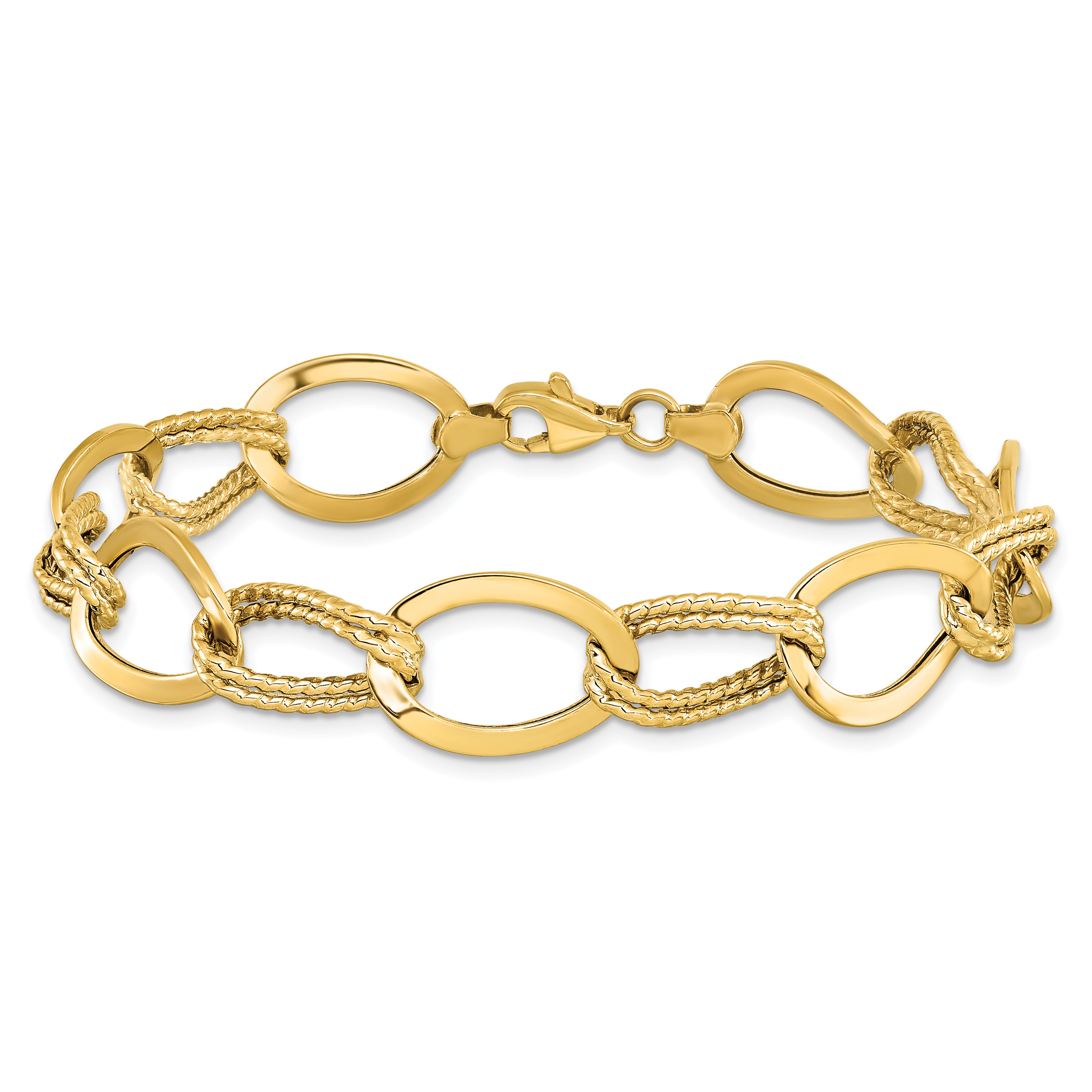 10K Polished and Textured Link Bracelet