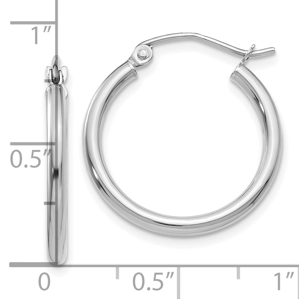 10K White Gold Polished 2mm Tube Hoop Earrings