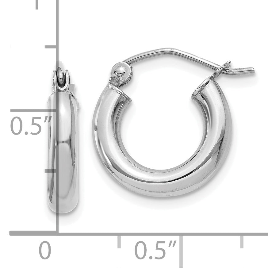 10K White Gold Polished 3mm Tube Hoop Earrings