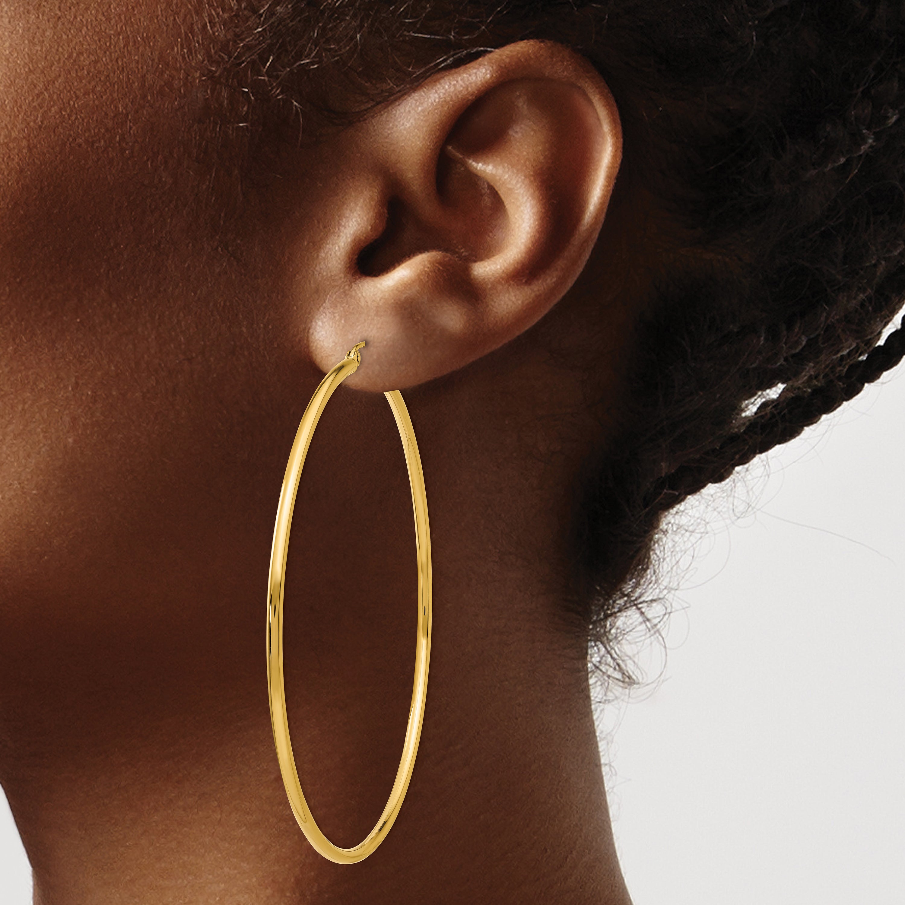 10K Polished 2mm Tube Hoop Earrings