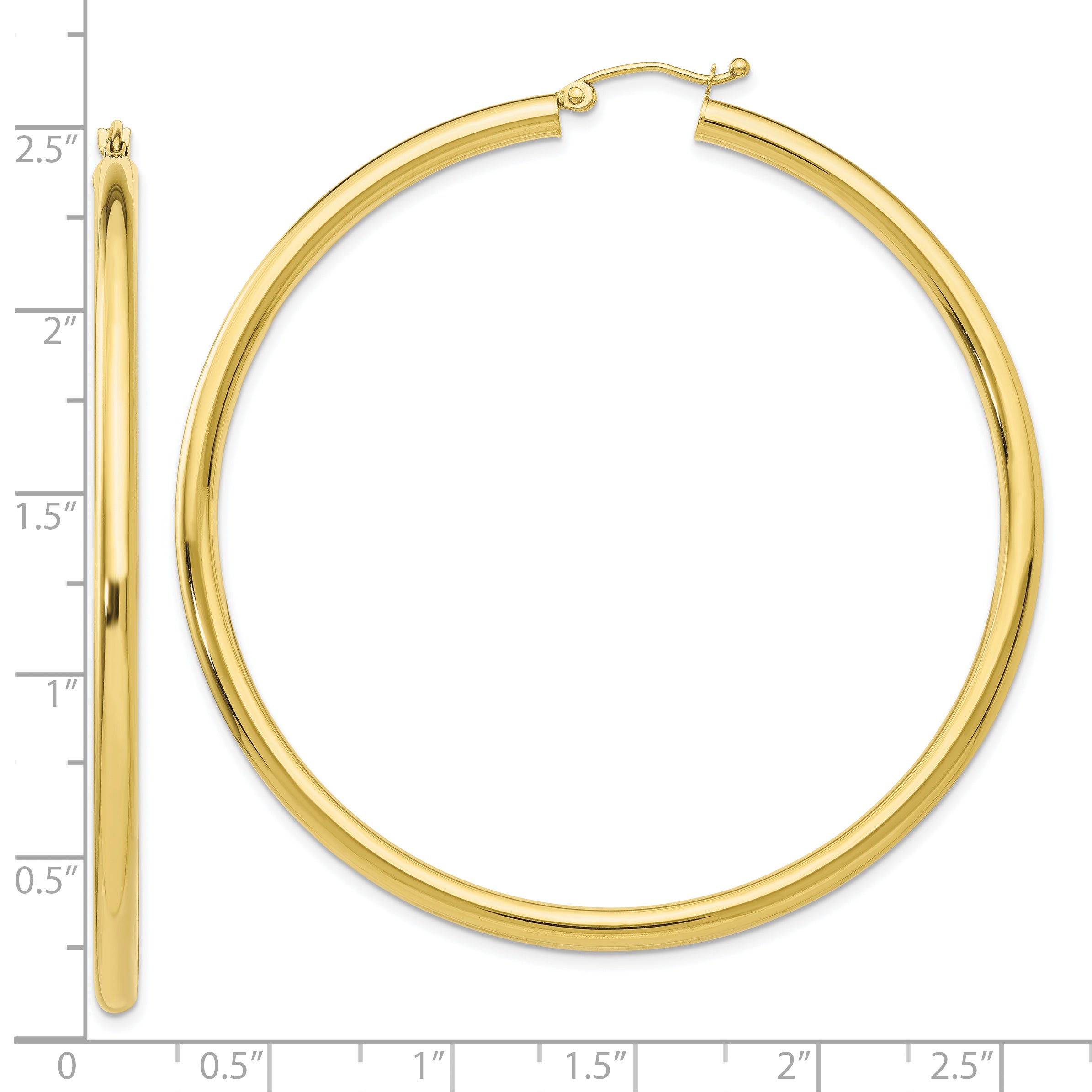 10K Polished 3mm Tube Hoop Earrings