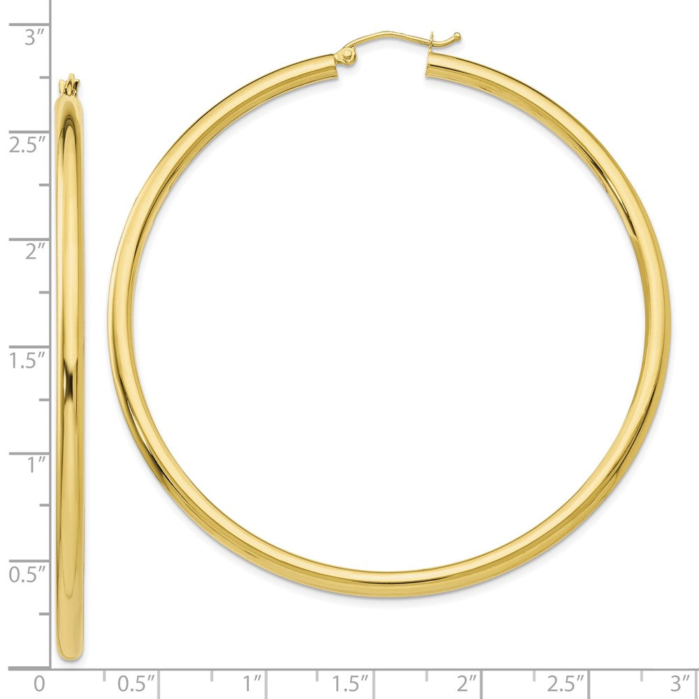 10K Polished 3mm Tube Hoop Earrings