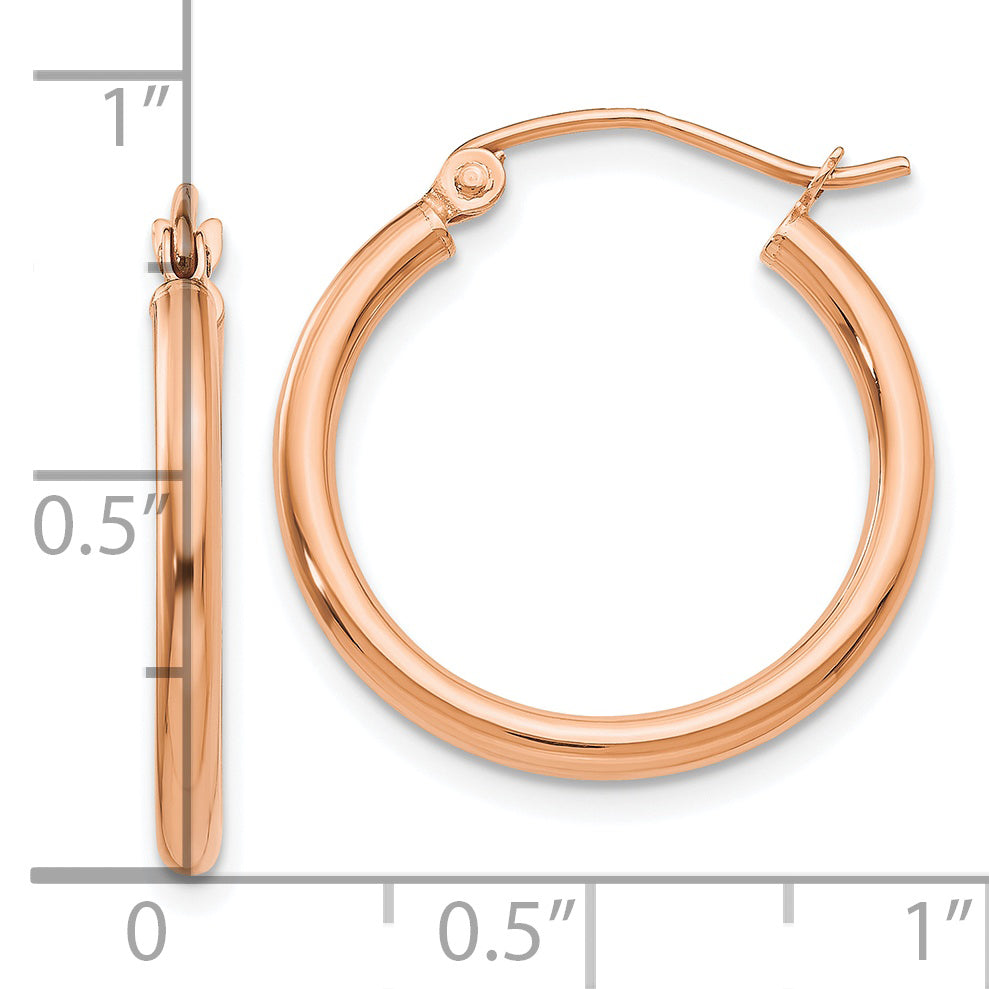 10K Rose Gold Polished 2mm Tube Hoop Earrings
