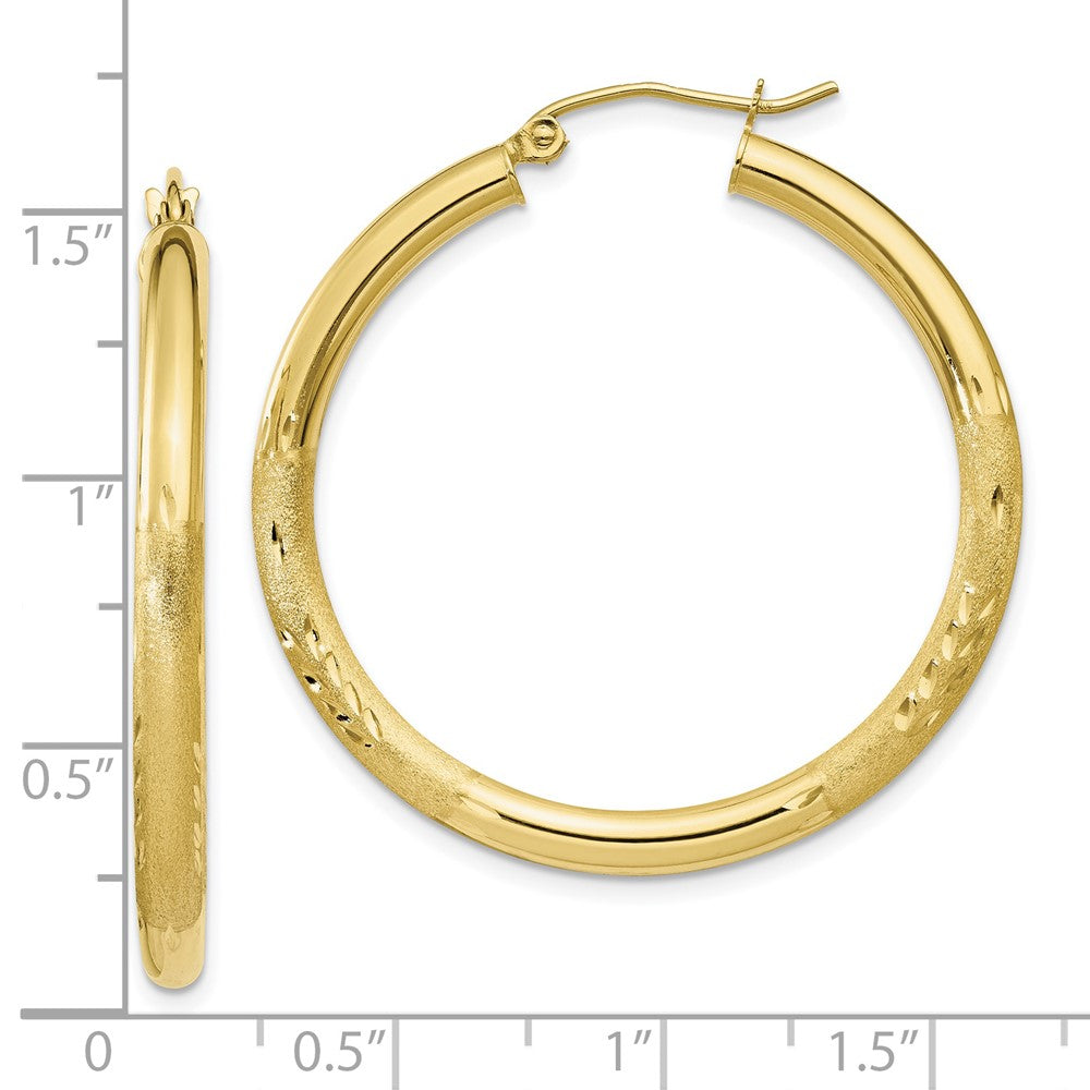 10k Satin & Diamond-cut 3mm Round Hoop Earrings