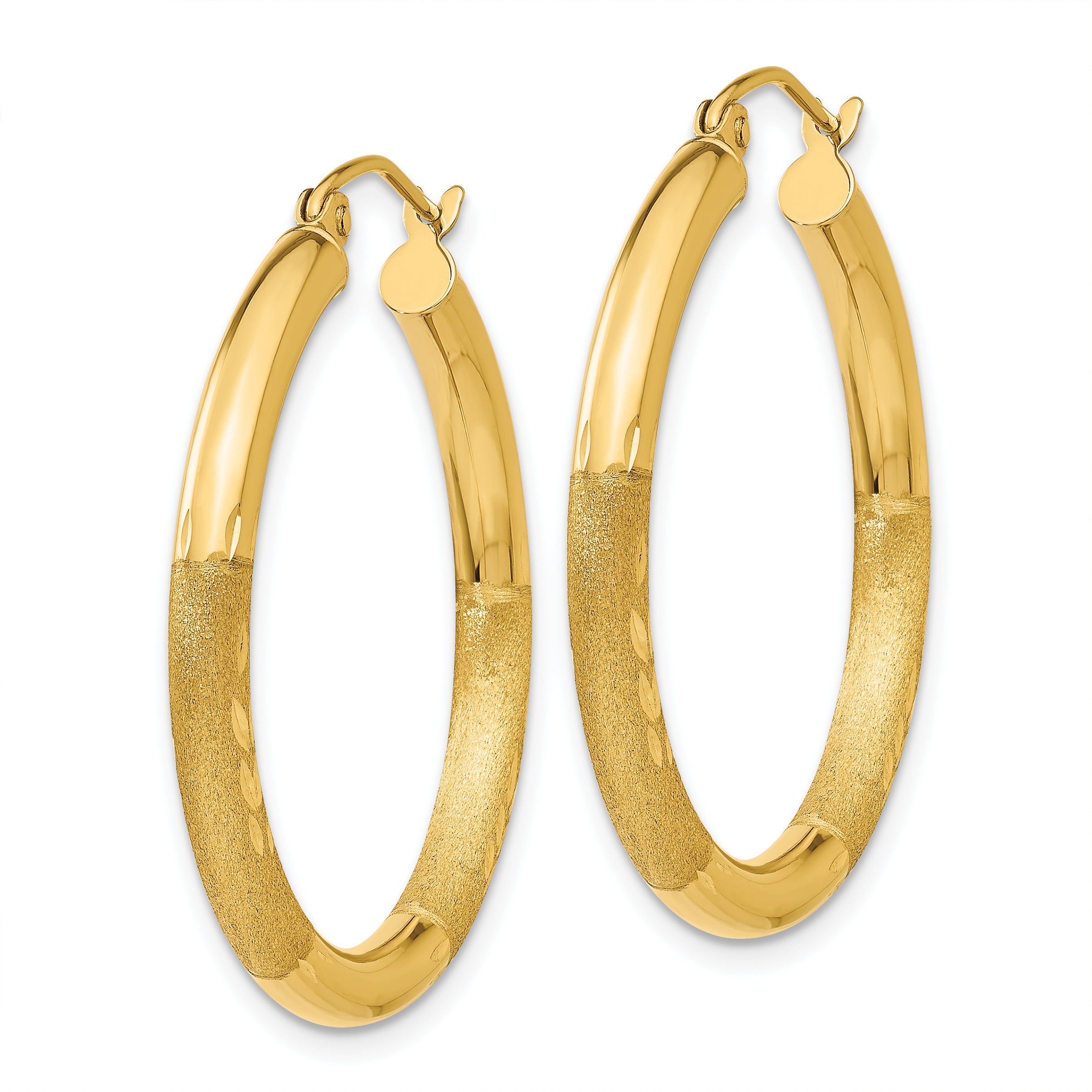 10k Satin & Diamond-cut 3mm Round Hoop Earrings