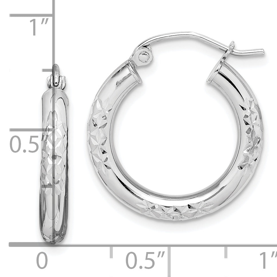 10K White Gold Diamond Cut 3mm Hoop Earrings