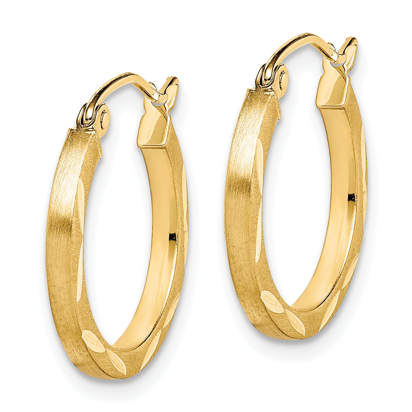 10K Satin Diamond Cut 2x20mm Hoop Earrings