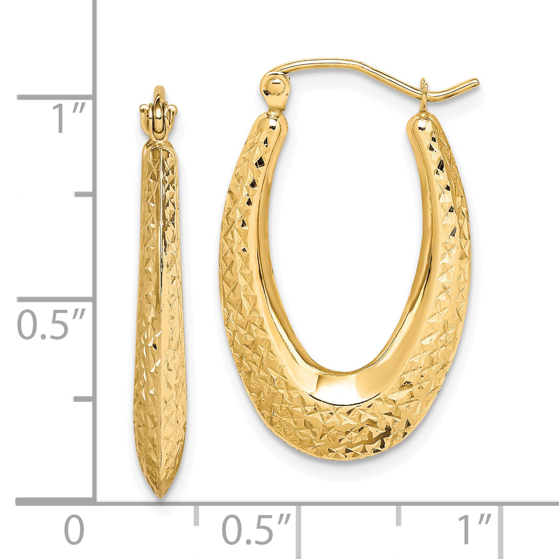 10K Textured Oval Hollow Hoop Earrings