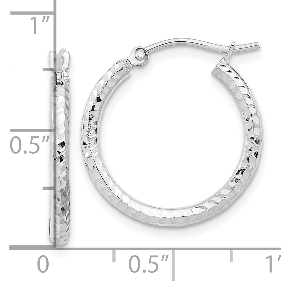 10k White Gold Diamond-cut 2mm Round Tube Hoop Earrings