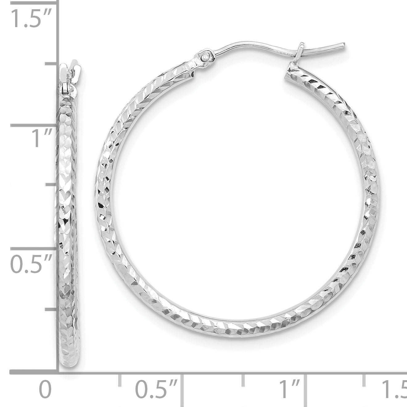 10k White Gold Diamond-cut 2mm Round Tube Hoop Earrings