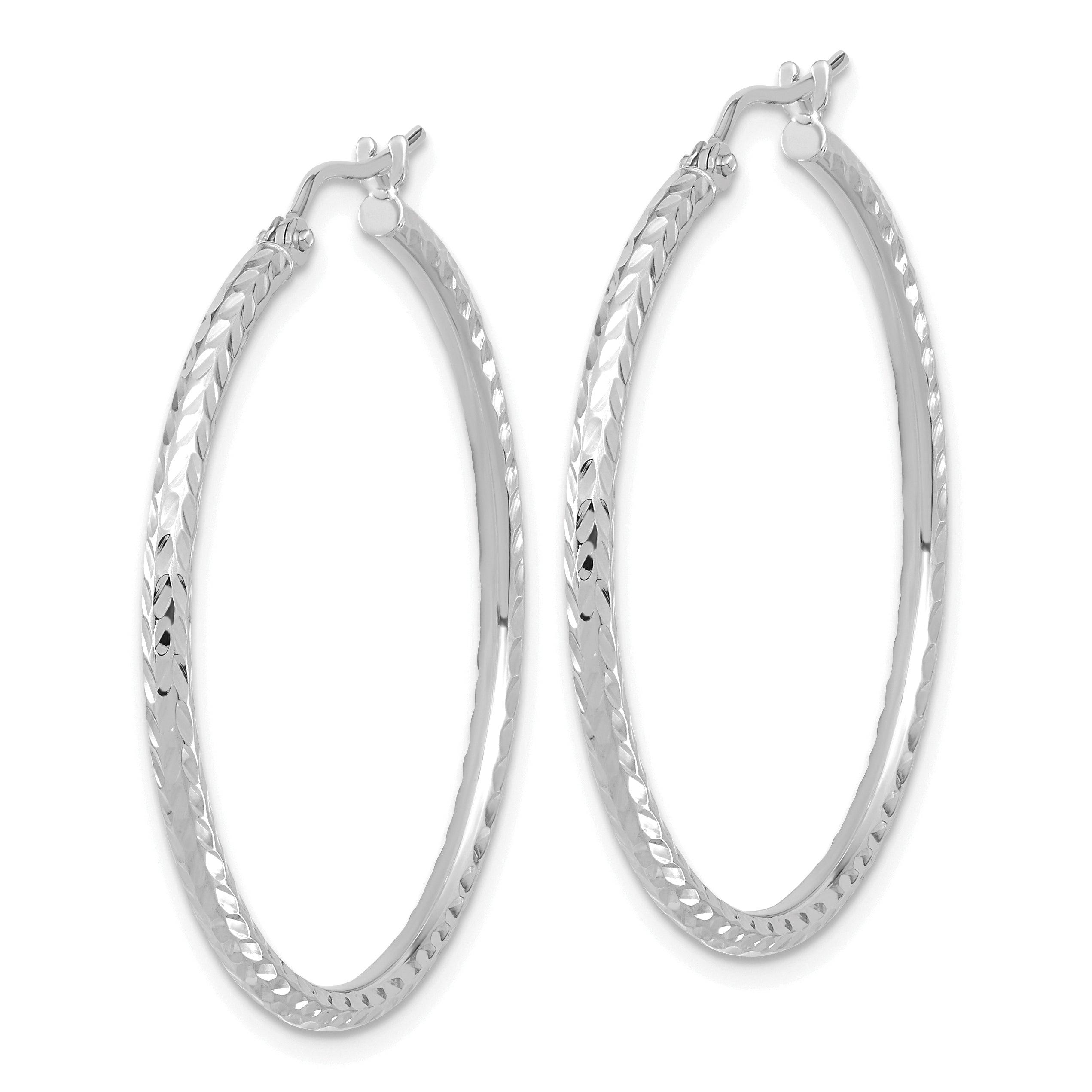 10k White Gold Diamond-cut 2mm Round Tube Hoop Earrings