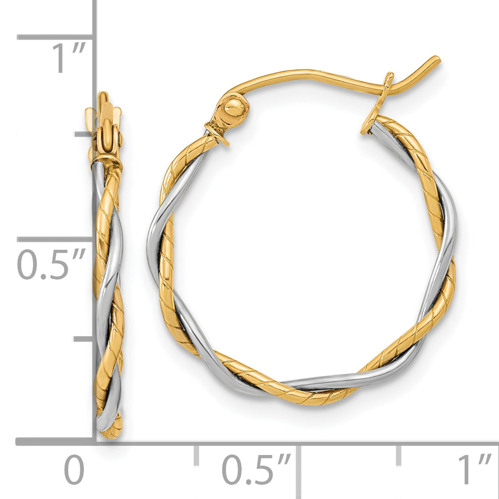 10k Two-tone Polished 1.8mm Twisted Hoop Earrings