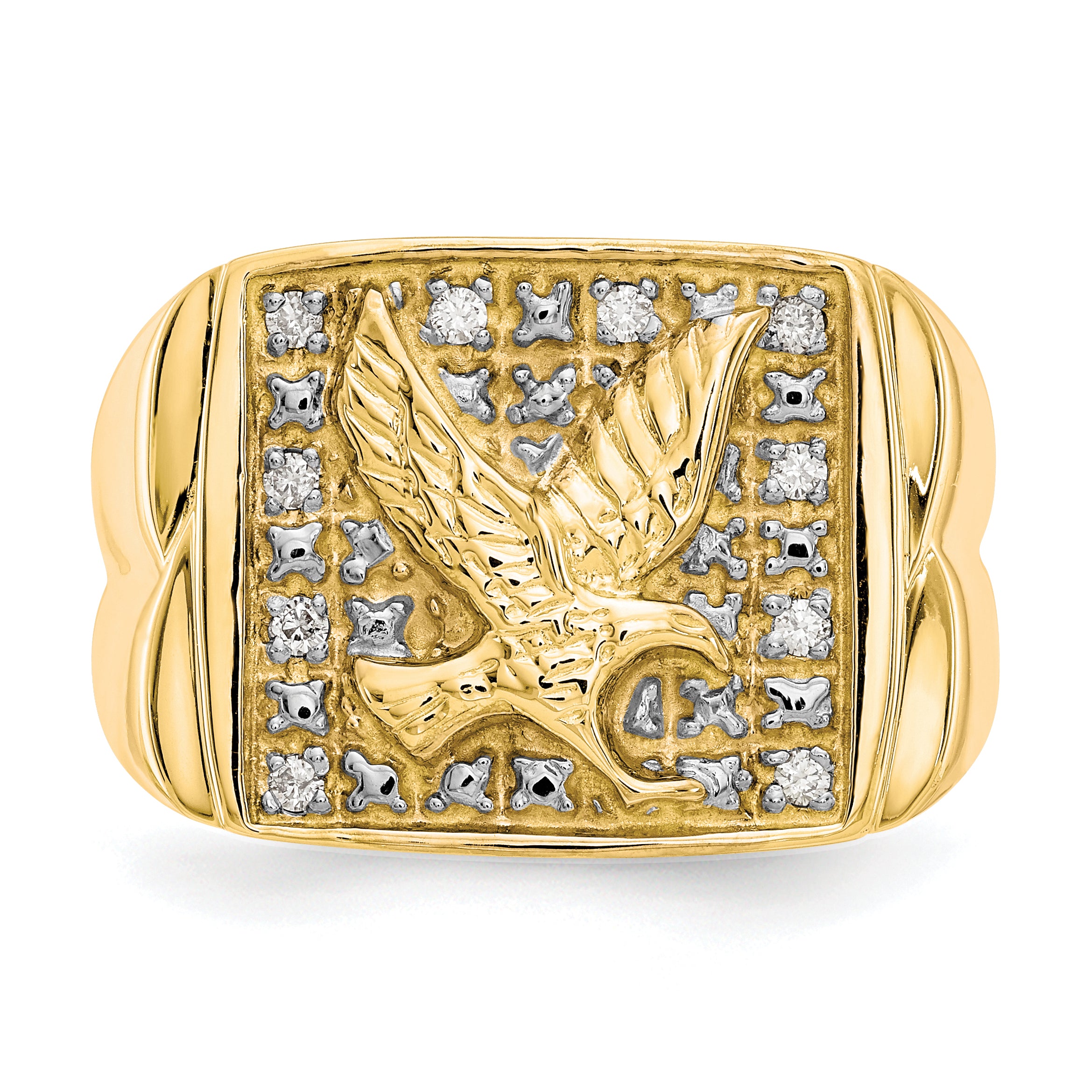 10k & Rhodium .10ct Diamond Mens Eagle Ring