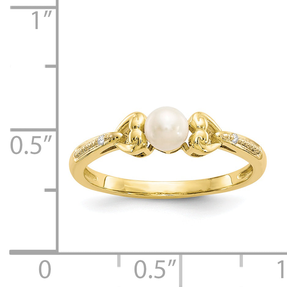 10K FW Cultured Pearl and Diamond Ring