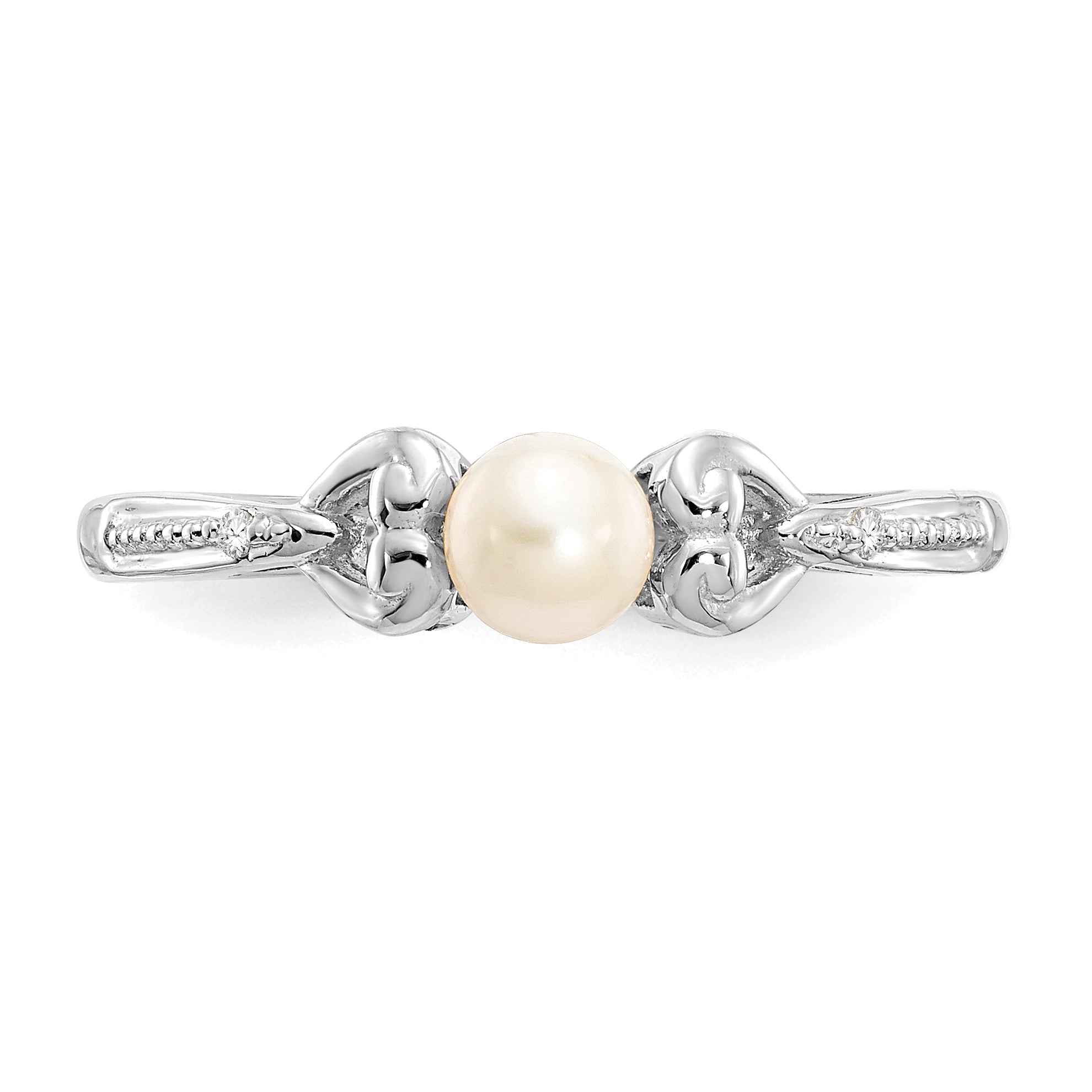 10k White Gold FW Cultured Pearl and Diamond Ring