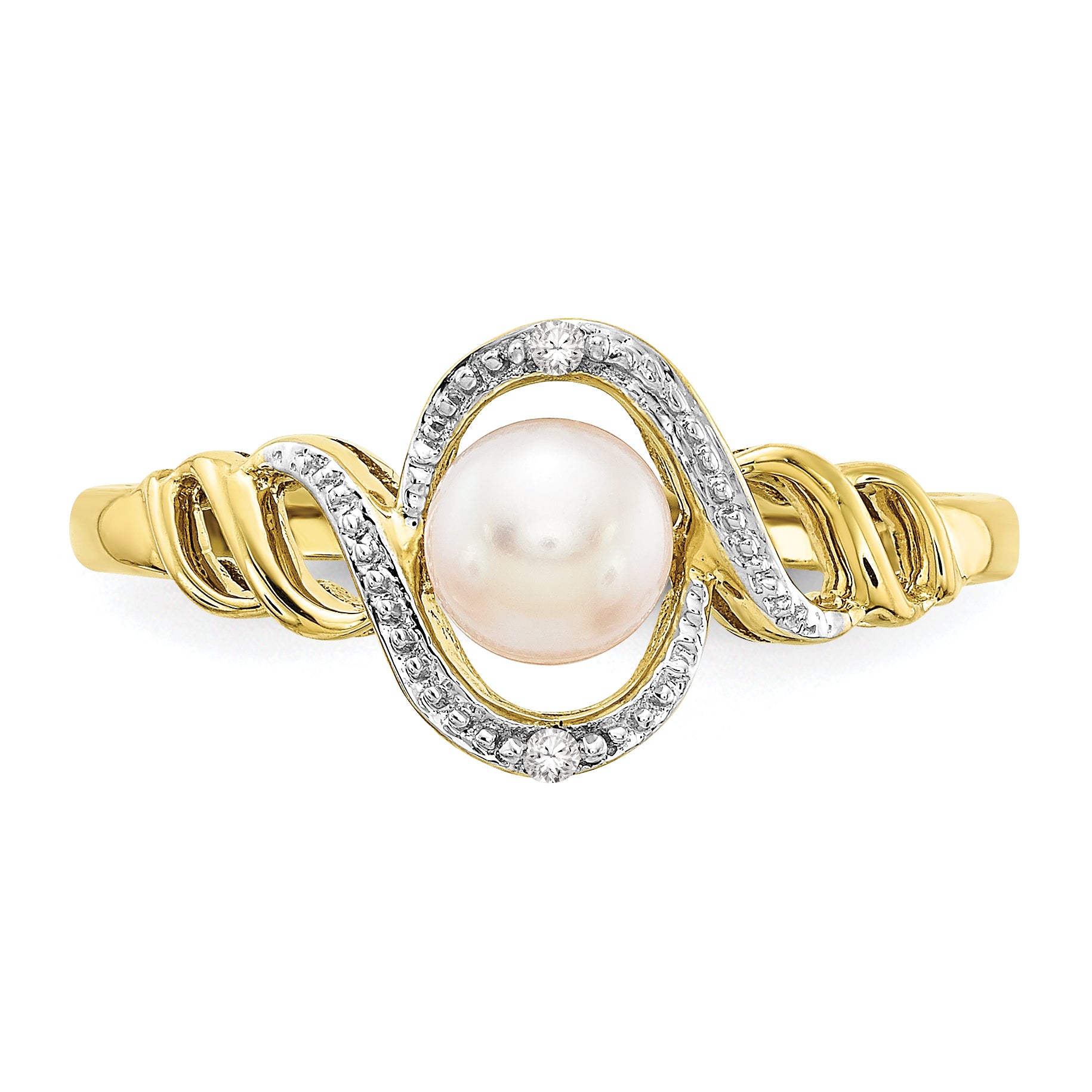 10K FW Cultured Pearl and Diamond Ring