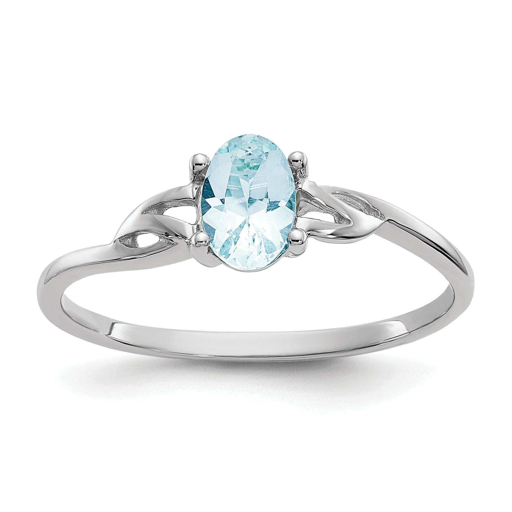10k White Gold Polished Genuine Aquamarine Birthstone Ring