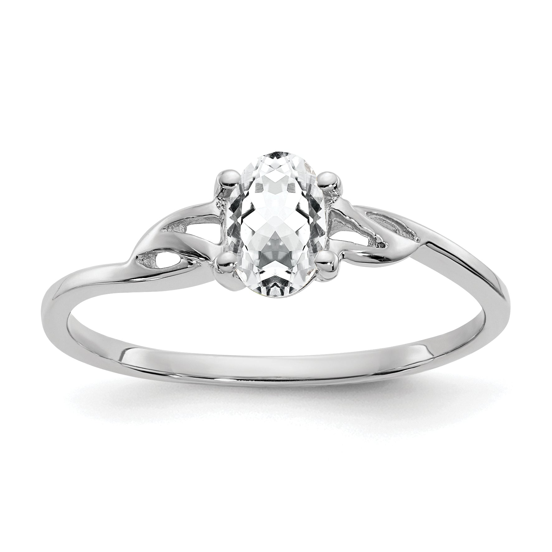 10k White Gold Polished Genuine White Topaz Birthstone Ring