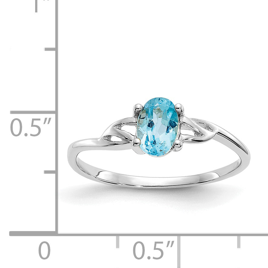 10k White Gold Polished Genuine Blue Topaz Birthstone Ring