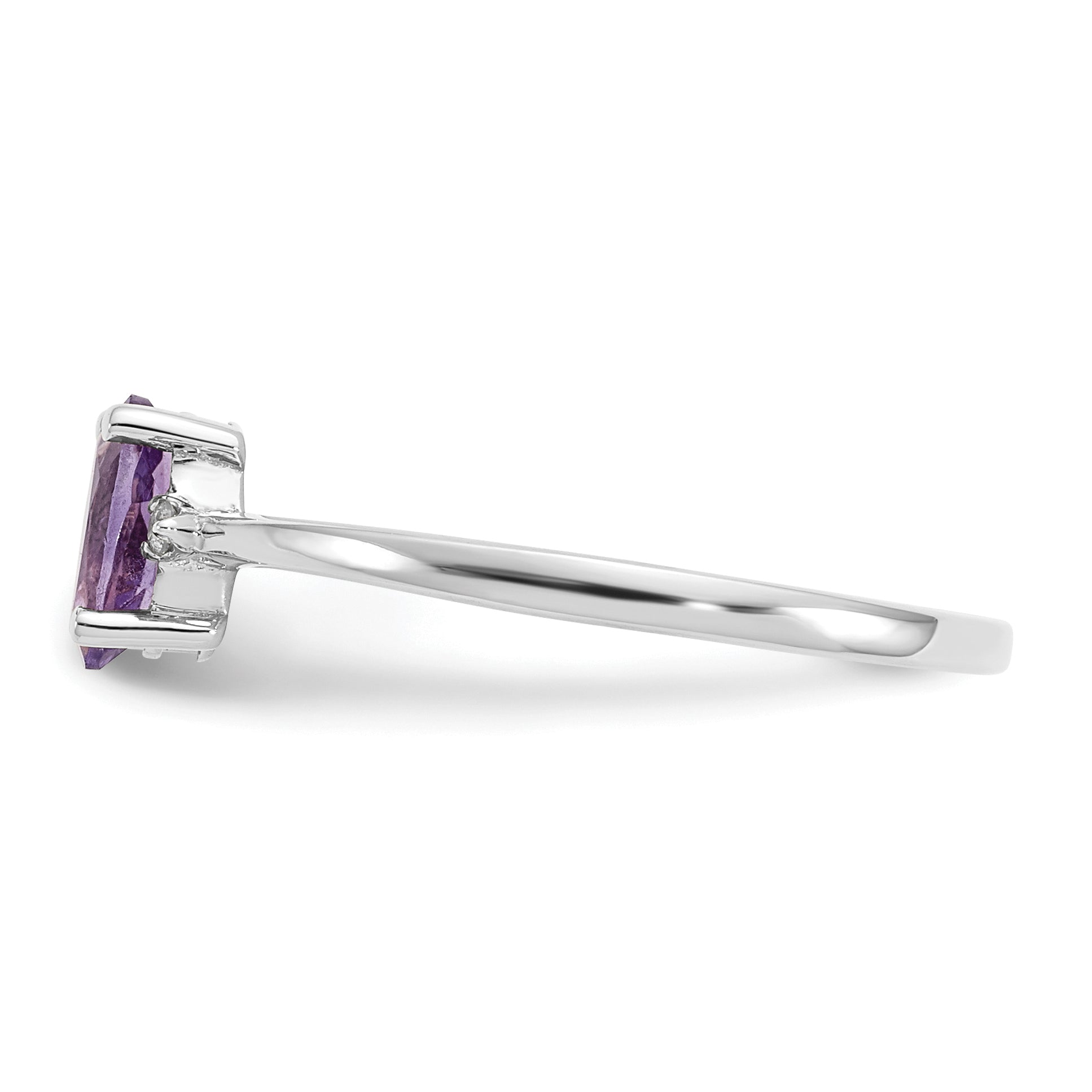 10k White Gold Polished Genuine Diamond & Amethyst Birthstone Ring