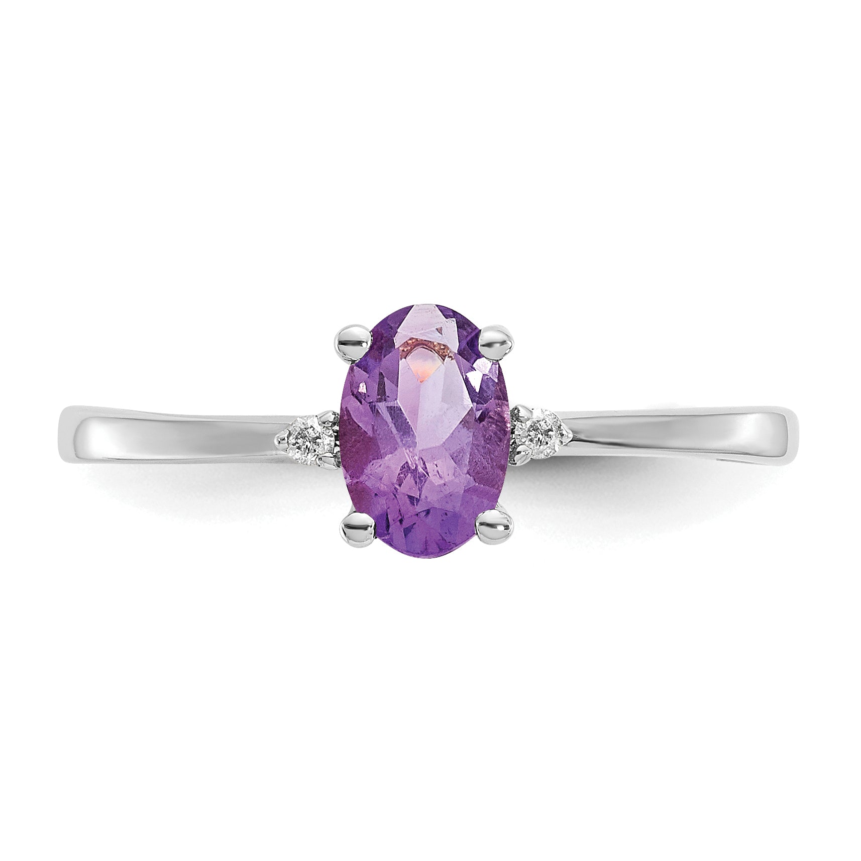 10k White Gold Polished Genuine Diamond & Amethyst Birthstone Ring