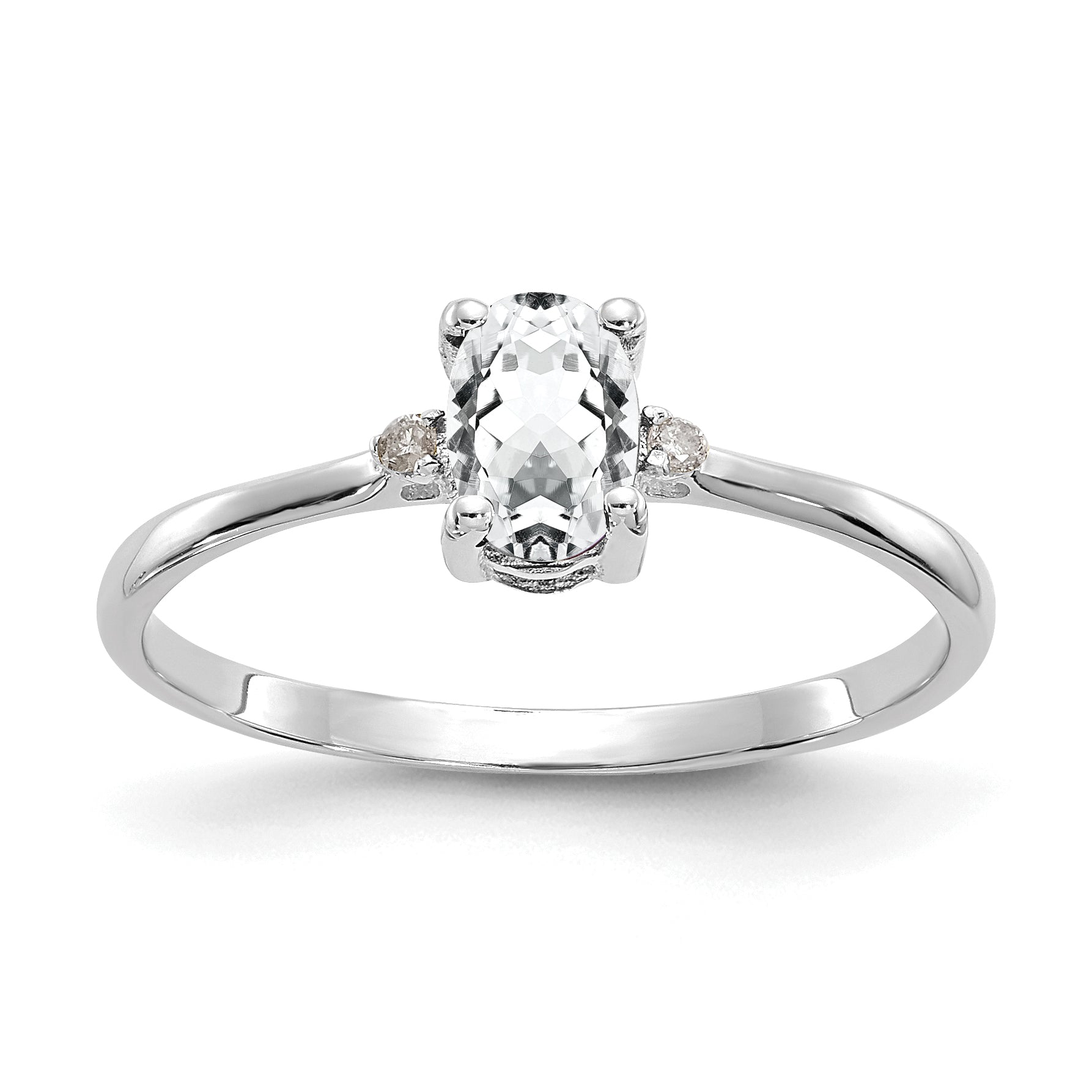 10k White Gold Polished GenuineDiamond/White Topaz Birthstone Ring