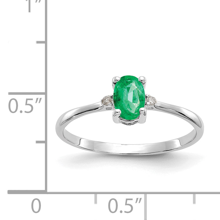 10k White Gold Polished Genuine Diamond & Emerald Birthstone Ring