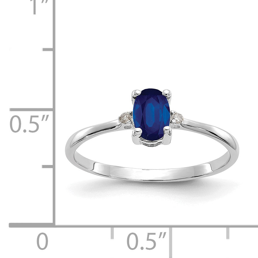 10k White Gold Polished Genuine Diamond & Sapphire Birthstone Ring