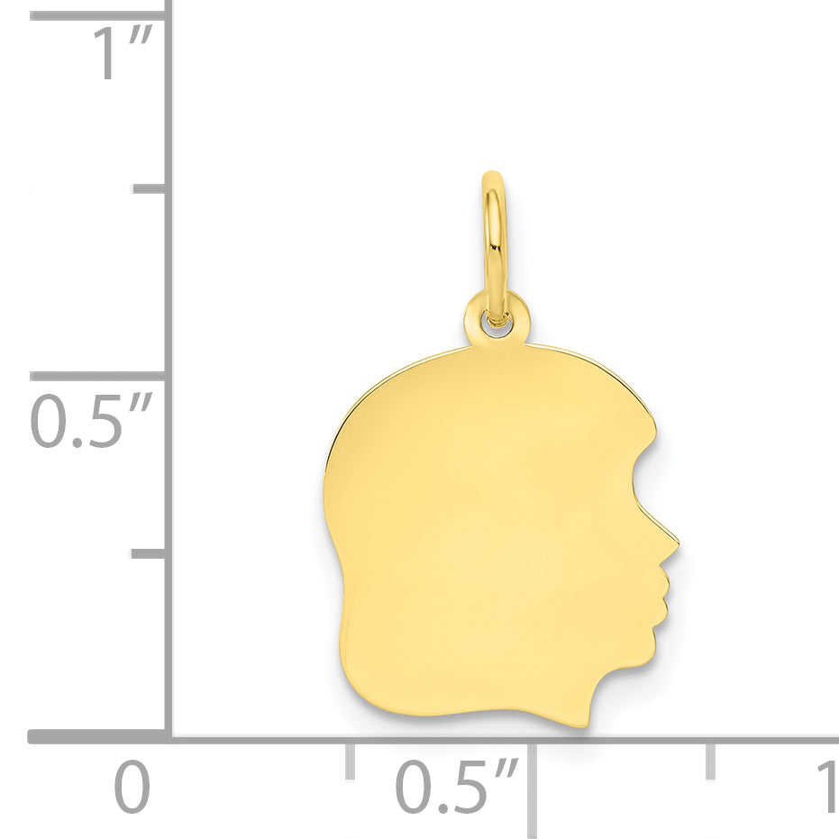 10K Plain Medium .018 Gauge Facing Right Engravable Girl Head Charm