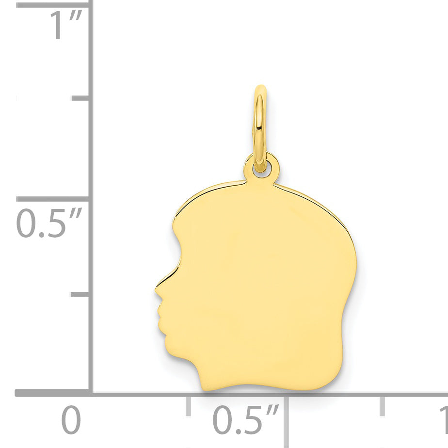10K Plain Medium .018 Gauge Facing Left Engravable Girl Head Charm