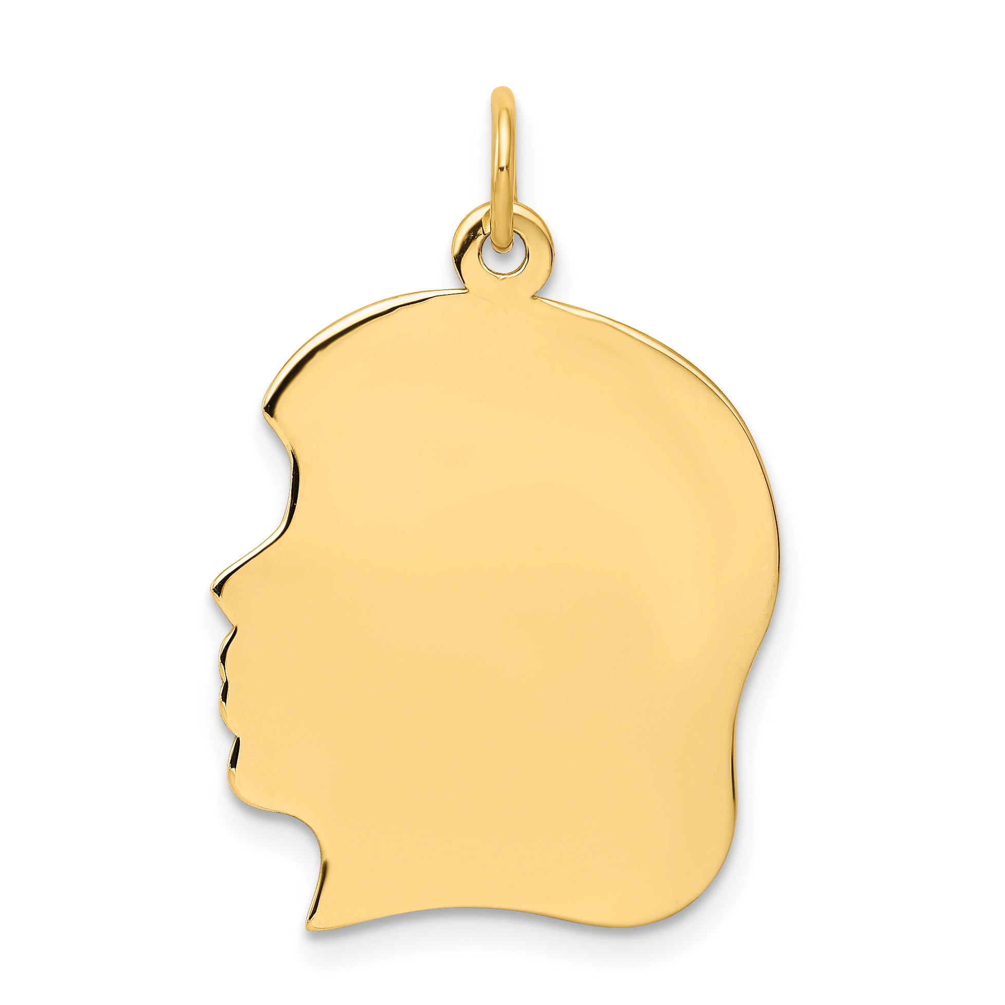 10K Plain Large .013 Gauge Facing Right Engravable Girl Head Charm
