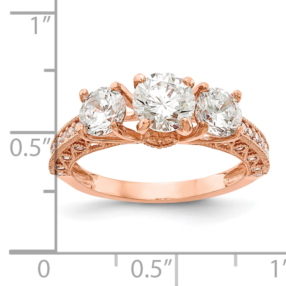 10K Tiara Collection Rose Gold Polished 3 Stone CZ Ring