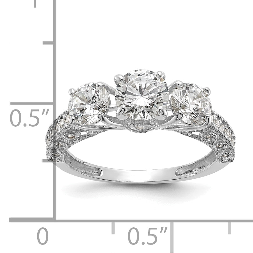 10K Tiara Collection White Gold Polished 3 Stone CZ Ring