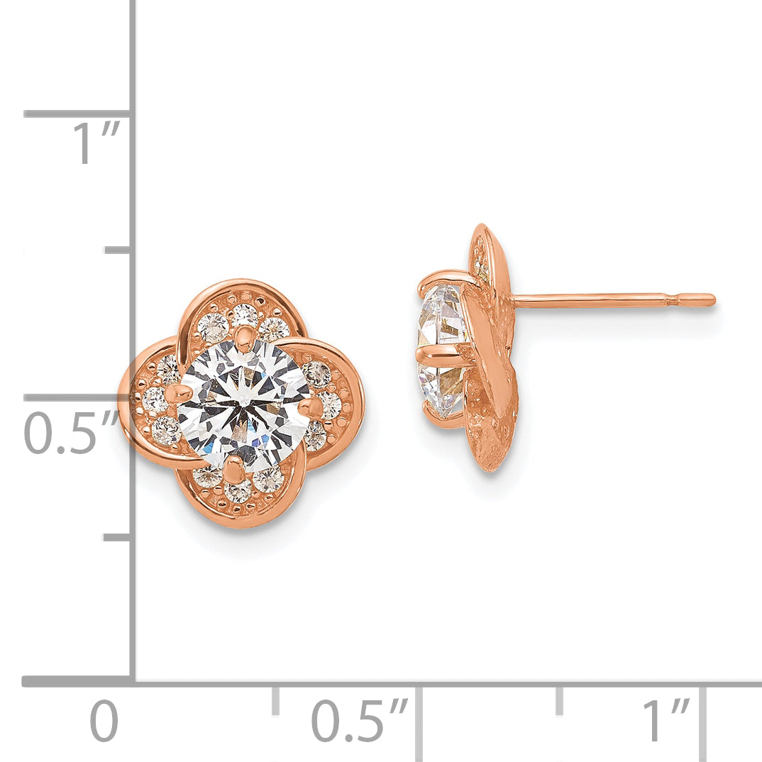 10K Tiara Collection Rose Gold Polished CZ Post Earrings