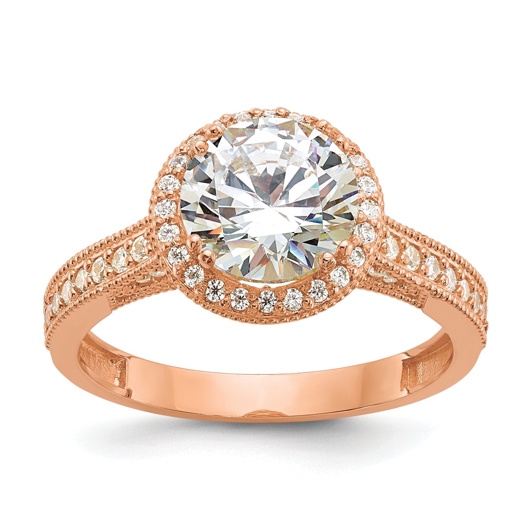 10K Tiara Collection Rose Gold Polished CZ Ring