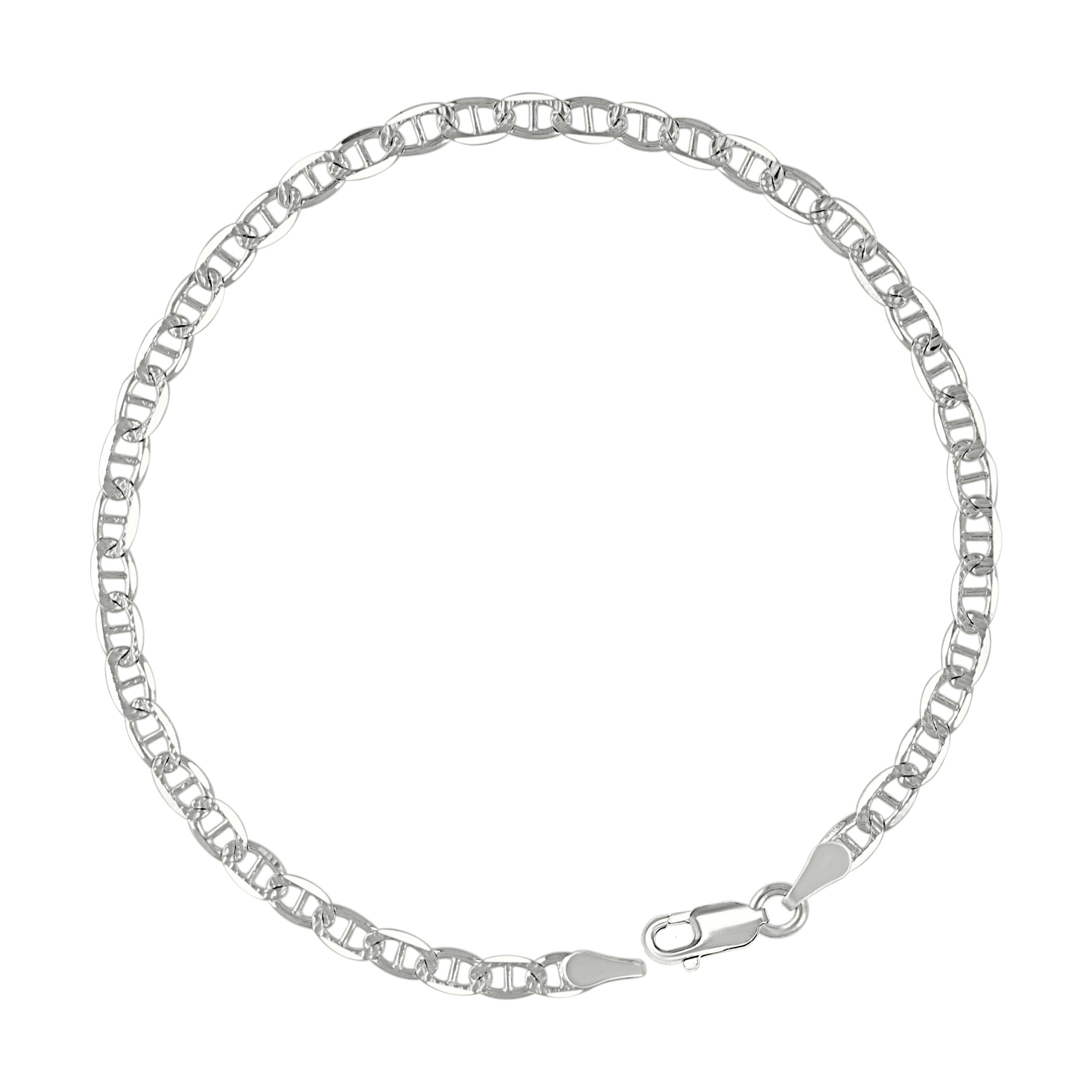 925 Sterling Silver Solid Pave Classic Mariner Silver Chain 080 3mm