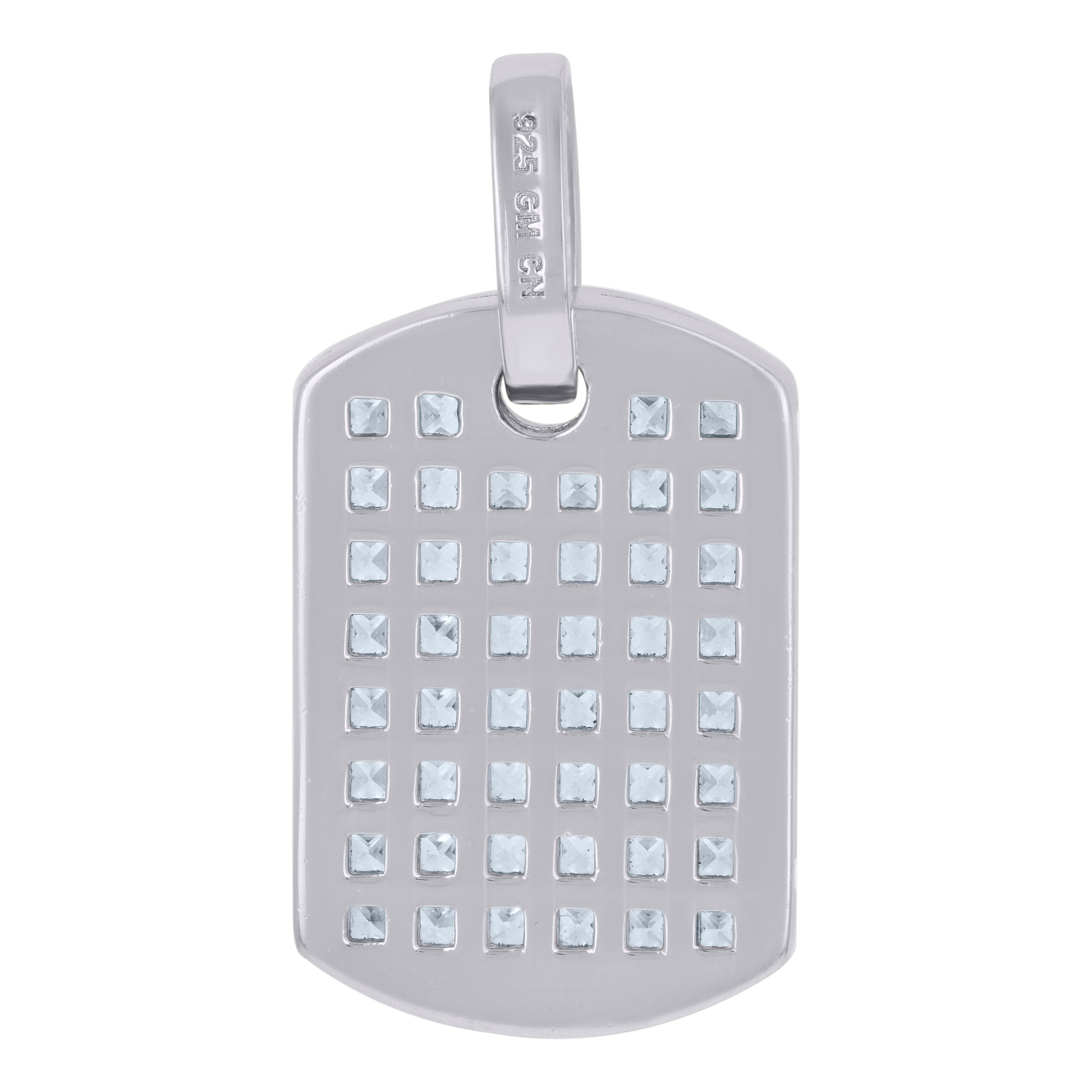 925 Sterling Silver Mens Round & Princess-Cut Cubic-Zirconia Dog Tag Fashion Charm Pendant
