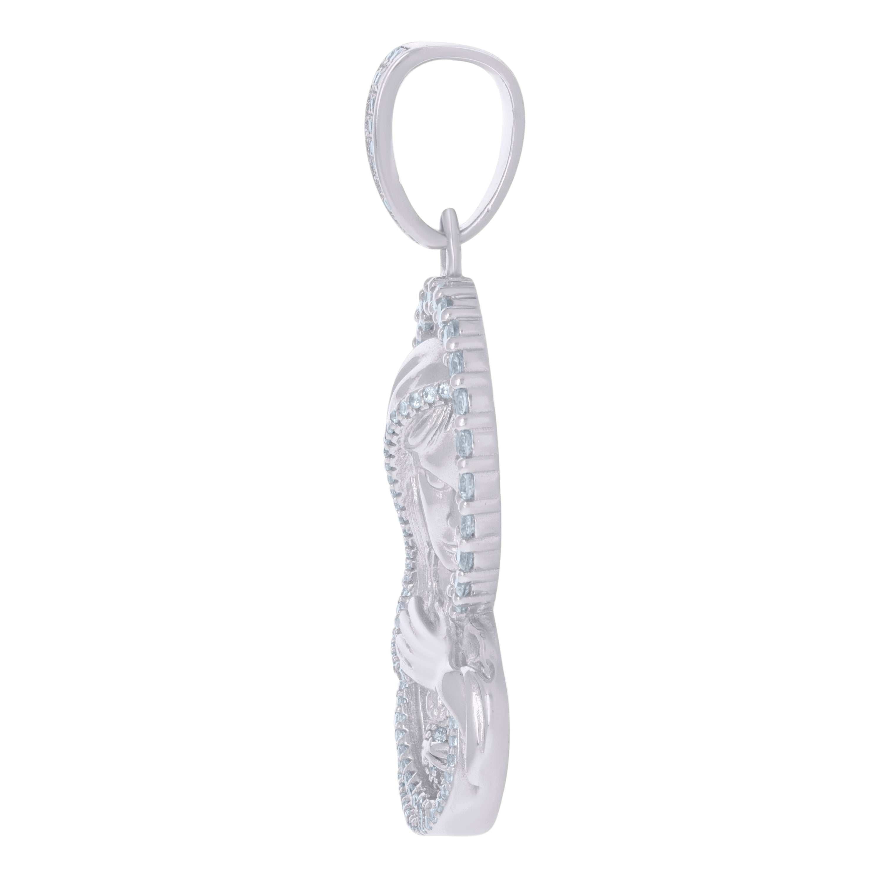 925 Sterling Silver Mens Cubic-Zirconia Mother Marry Religious Charm Pendant